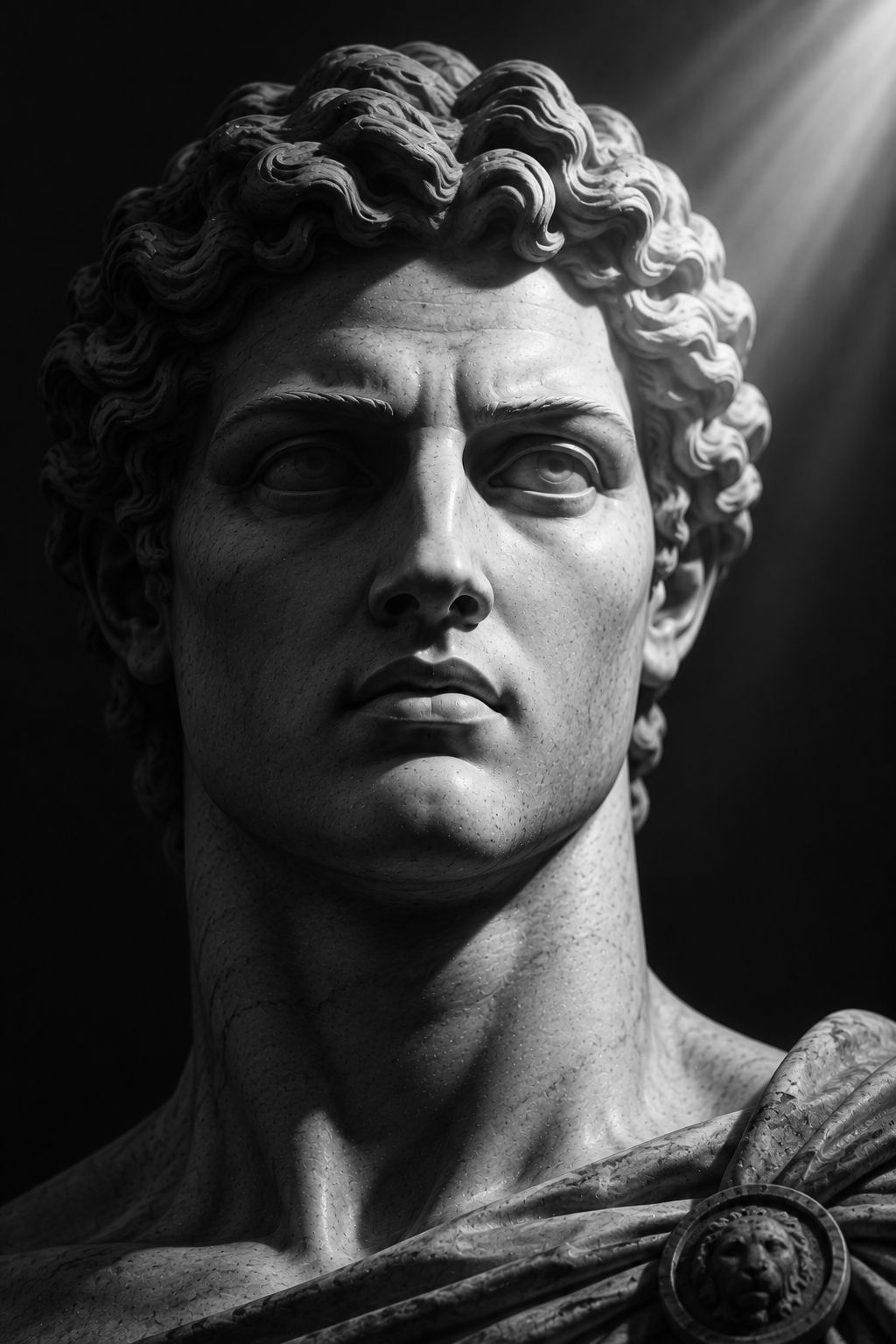 Classical marble statue, seen from the front