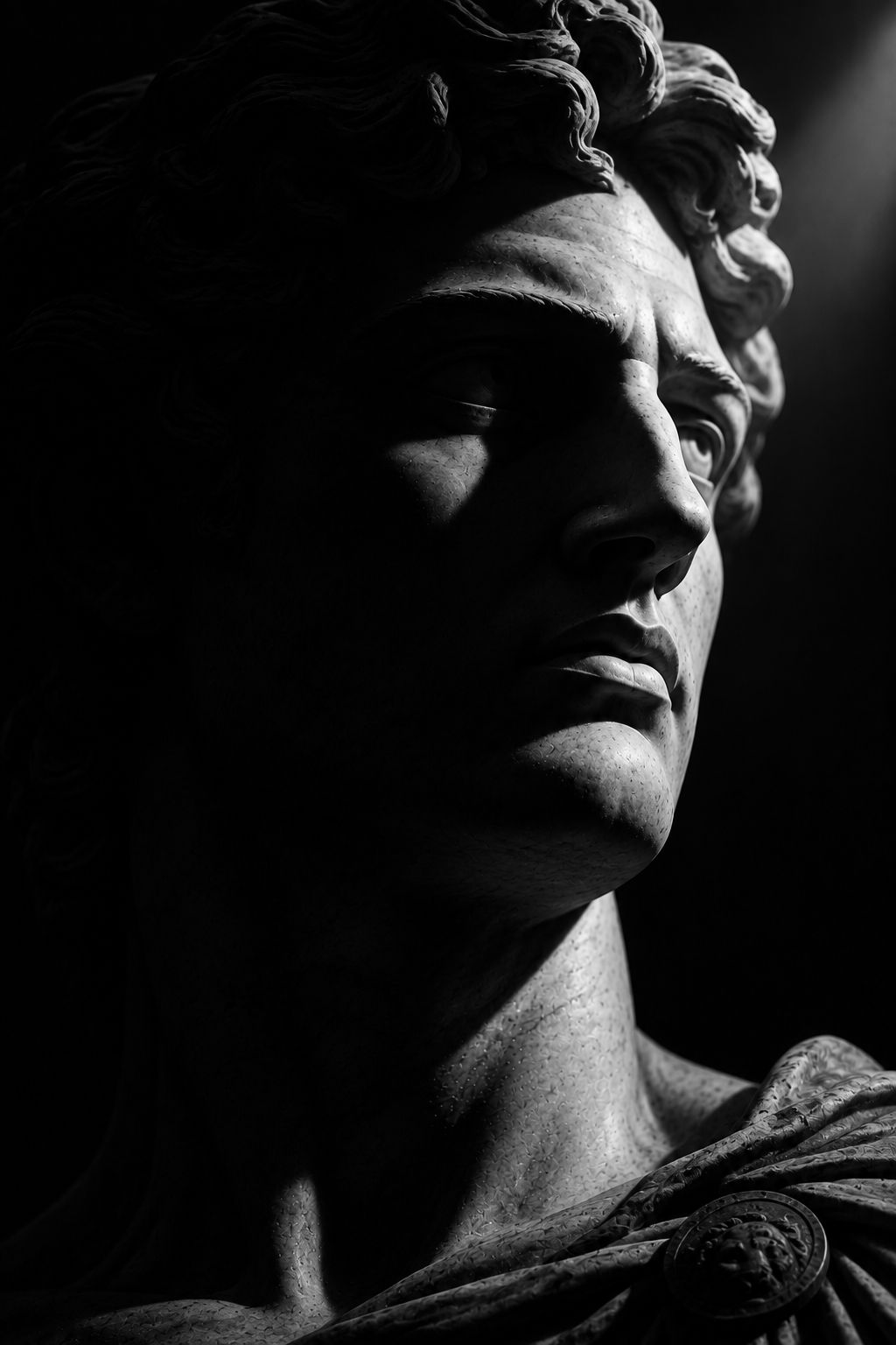 Classical marble statue in profile